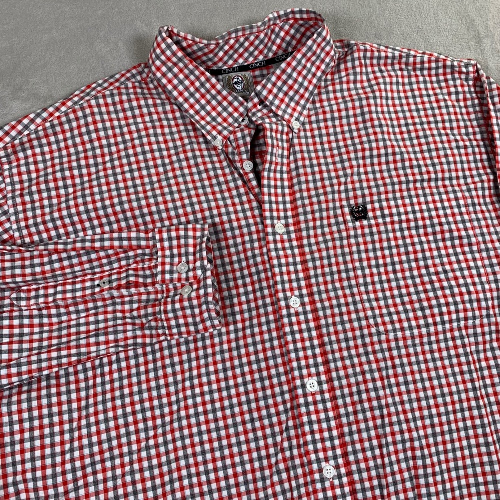 Cinch Button Down Shirt Men XL Red Plaid Long Sleeve Western Cotton Rodeo Casual